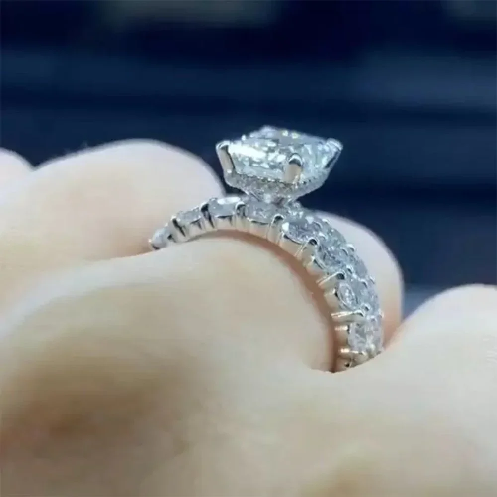 💎Shiny Radiant Cut Zircon Silver Plated Beautiful Wedding Ring Set, UNVN12011 - Picture 3 of 5